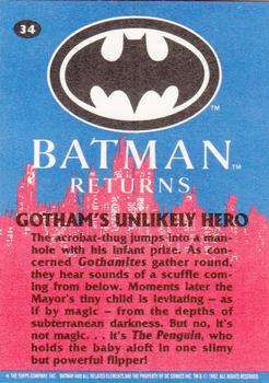 1992 Topps Batman Returns #34 Gotham's Unlikely Hero Back
