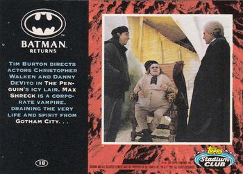 1992 Stadium Club Batman Returns #18 Tim Burton directs actors Christopher Walken Back