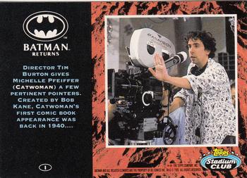 1992 Stadium Club Batman Returns #1 Director Tim Burton gives Michelle Pfeiffer Back