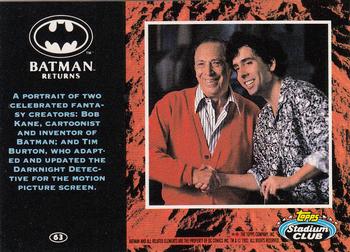 1992 Stadium Club Batman Returns #63 A portrait of two celebrated fantasy creators Back