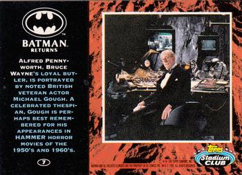 1992 Stadium Club Batman Returns #7 Alfred Pennyworth, Bruce Wayne's loyal butler, Back