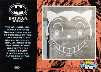 1992 Stadium Club Batman Returns #86 The grinning, distantly sinister Shreck logo Back