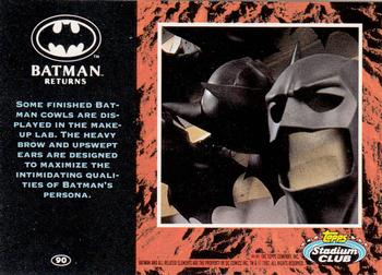 1992 Stadium Club Batman Returns #90 Some finished Batman cowls are displayed in t Back