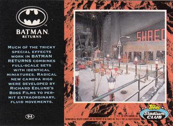 1992 Stadium Club Batman Returns #94 Much of the tricky special effects work in Ba Back