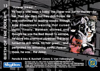 1994 SkyBox Batman: Saga of the Dark Knight #13 Year One, Birth of the Joker Back