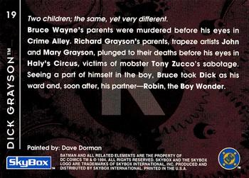 1994 SkyBox Batman: Saga of the Dark Knight #19 Robin, Dick Grayson Back