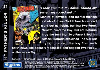1994 SkyBox Batman: Saga of the Dark Knight #31 Dynamic Duo, My Father's Killer Back