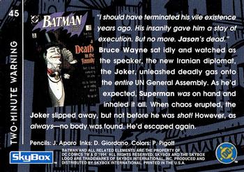 1994 SkyBox Batman: Saga of the Dark Knight #45 A Death In the Family, Two-Minute Warning Back