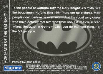 1994 SkyBox Batman: Saga of the Dark Knight - Spectra-Etch Portraits #B4 Portraits of the Batman, The Dark Knight Back