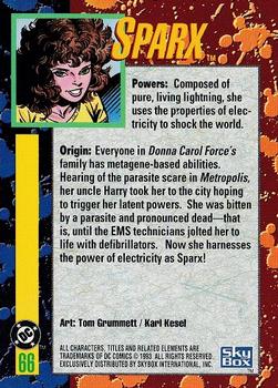 1993 SkyBox DC Comics Bloodlines #66 Sparx Back