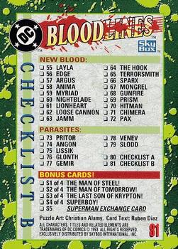 1993 SkyBox DC Comics Bloodlines #81 Checklist B Back