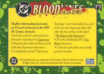 1993 SkyBox DC Comics Bloodlines - Promos #P2 The Man of Tomorrow Back