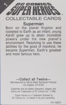1990-92 Nature Made DC Comics Super Heroes #1 Superman Back