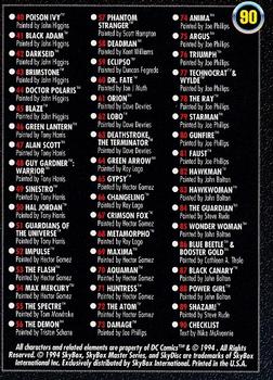 1994 SkyBox DC Master Series #90 Checklist Back