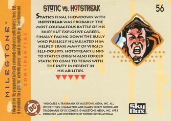 1993 SkyBox Milestone: The Dakota Universe #56 Static vs. Hotstreak Back