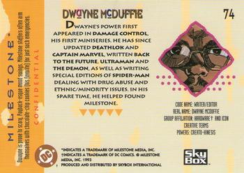 1993 SkyBox Milestone: The Dakota Universe #74 Dwayne McDuffie Back