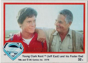 1978 Topps Superman: The Movie #32 Young Clark Kent (Jeff East) and his Foster Dad Front