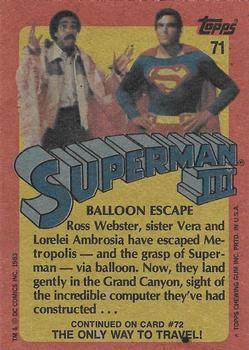 1983 Topps Superman III #71 Balloon Escape! Back