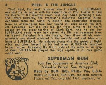 1941 Gum Inc. Superman (R145) #4 Peril in the Jungle Back