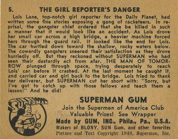 1941 Gum Inc. Superman (R145) #5 The Girl Reporter's Danger Back