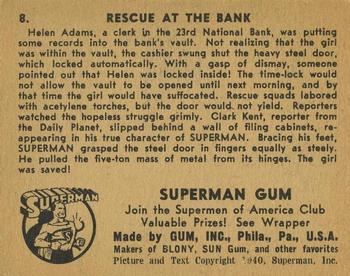 1941 Gum Inc. Superman (R145) #8 Rescue at the Bank Back