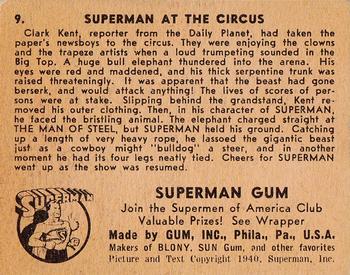 1941 Gum Inc. Superman (R145) #9 Superman at the Circus Back