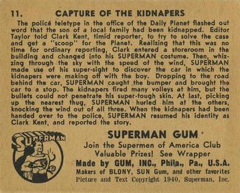 1941 Gum Inc. Superman (R145) #11 Capture of the Kidnapers Back