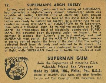 1941 Gum Inc. Superman (R145) #12 Superman's Arch Enemy Back