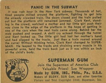 1941 Gum Inc. Superman (R145) #15 Panic in the Subway Back