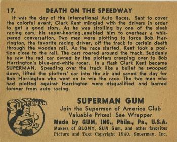 1941 Gum Inc. Superman (R145) #17 Death on the Speedway Back