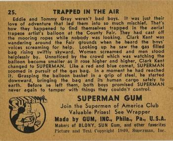 1941 Gum Inc. Superman (R145) #25 Trapped in the Air Back