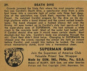 1941 Gum Inc. Superman (R145) #29 Death Dive Back