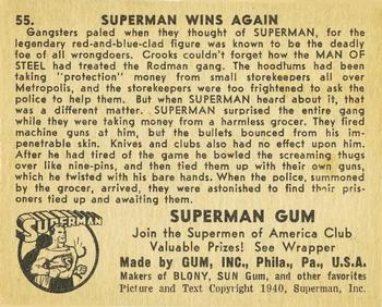 1941 Gum Inc. Superman (R145) #55 Superman Wins Again Back