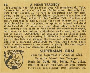 1941 Gum Inc. Superman (R145) #58 A Near-Tragedy Back