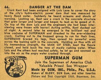 1941 Gum Inc. Superman (R145) #66 Danger at the Dam Back
