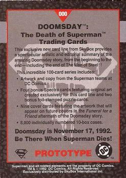 1992 SkyBox Doomsday: The Death of Superman - Promos #000 Bleeding S Logo Back