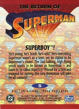 1993 SkyBox The Return of Superman #5 Superboy! Back