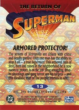 1993 SkyBox The Return of Superman #13 Armored Protector! Back