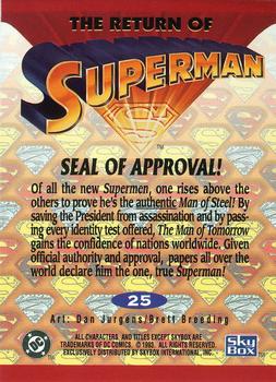 1993 SkyBox The Return of Superman #25 Seal of Approval! Back