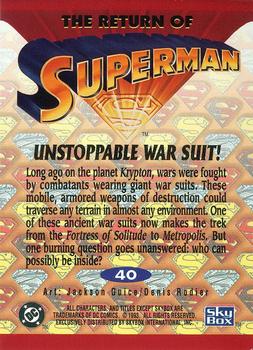 1993 SkyBox The Return of Superman #40 Unstoppable War Suit! Back