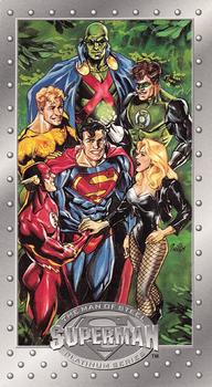 1994 SkyBox Superman: Man of Steel Platinum Series #34 Superman / Flash / Aquaman / Martian Manhunter / Green Lantern / Black Canary Front