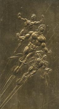 1994 SkyBox Superman: Man of Steel Platinum Series - Forged-in-Gold SculptorCast  #FG2 Three Men of Steel Front