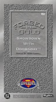 1994 SkyBox Superman: Man of Steel Platinum Series - Forged-in-Gold SculptorCast  #FG3 Showdown with Doomsday! Back