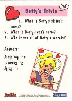 1992 SkyBox Archie #34 Betty's Trivia Back