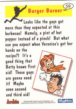 1992 SkyBox Archie #59 Burger Burner Back