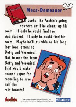 1992 SkyBox Archie #87 Mess-Demeanor Back