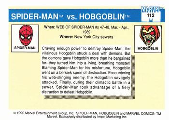 1990 Impel Marvel Universe #112 Spider-Man vs. Hobgoblin Back