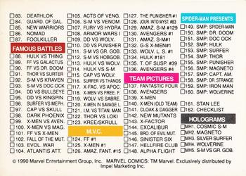 1990 Impel Marvel Universe #162 Checklist Back