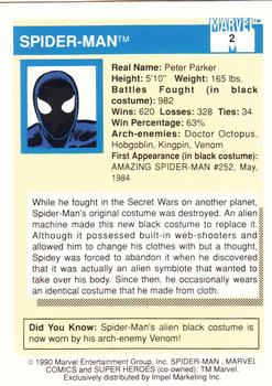 1990 Impel Marvel Universe #2 Spider-Man Back