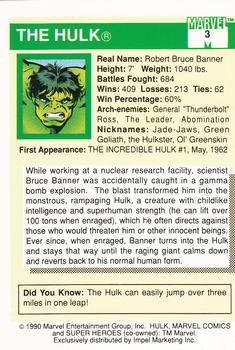 1990 Impel Marvel Universe #3 The Hulk Back
